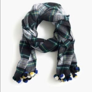 J Crew plaid wool Pom scarf